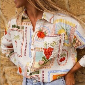 Vibrant Fruit Print Button Down Shirt